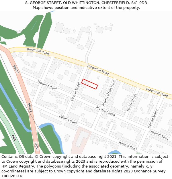 8, GEORGE STREET, OLD WHITTINGTON, CHESTERFIELD, S41 9DR: Location map and indicative extent of plot