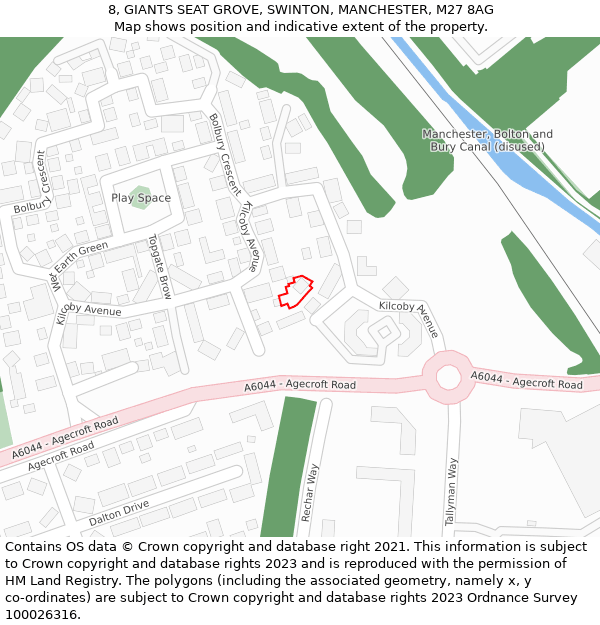 8, GIANTS SEAT GROVE, SWINTON, MANCHESTER, M27 8AG: Location map and indicative extent of plot