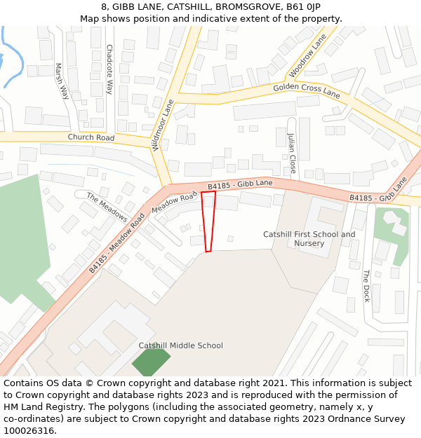8, GIBB LANE, CATSHILL, BROMSGROVE, B61 0JP: Location map and indicative extent of plot