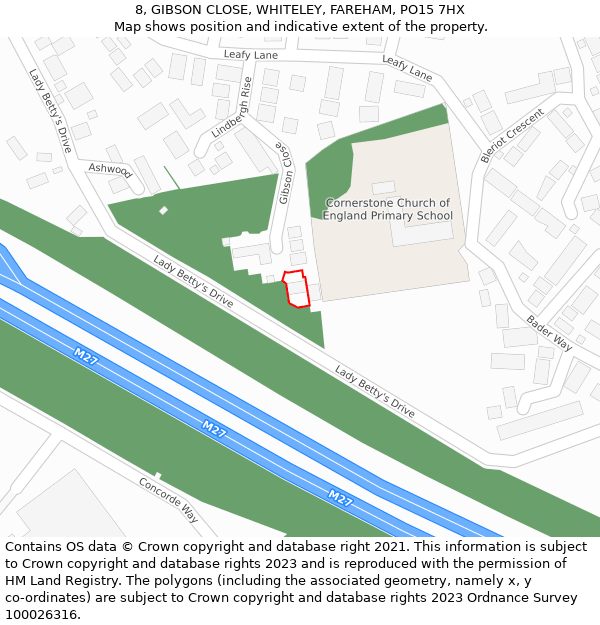 8, GIBSON CLOSE, WHITELEY, FAREHAM, PO15 7HX: Location map and indicative extent of plot