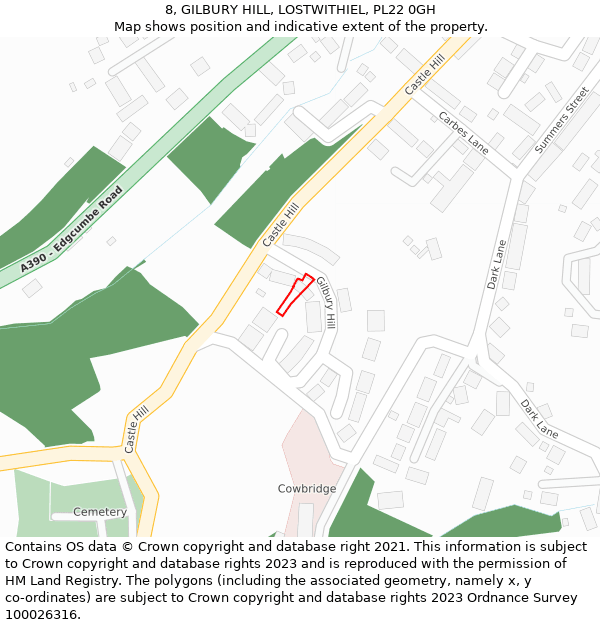 8, GILBURY HILL, LOSTWITHIEL, PL22 0GH: Location map and indicative extent of plot