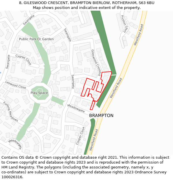 8, GILESWOOD CRESCENT, BRAMPTON BIERLOW, ROTHERHAM, S63 6BU: Location map and indicative extent of plot