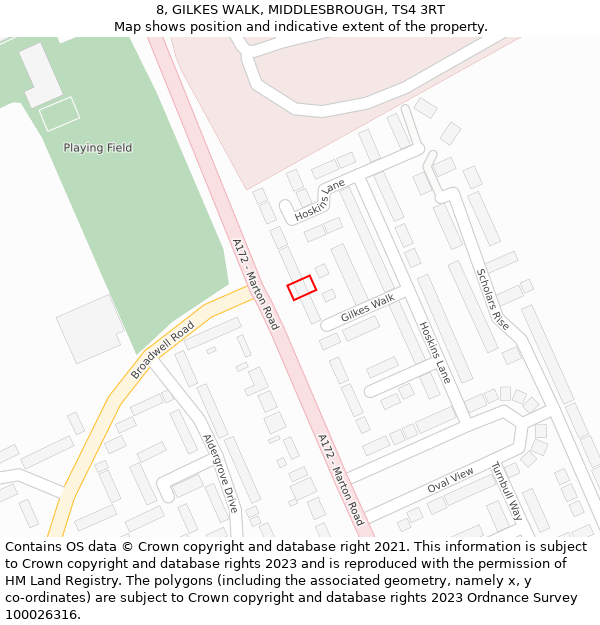 8, GILKES WALK, MIDDLESBROUGH, TS4 3RT: Location map and indicative extent of plot