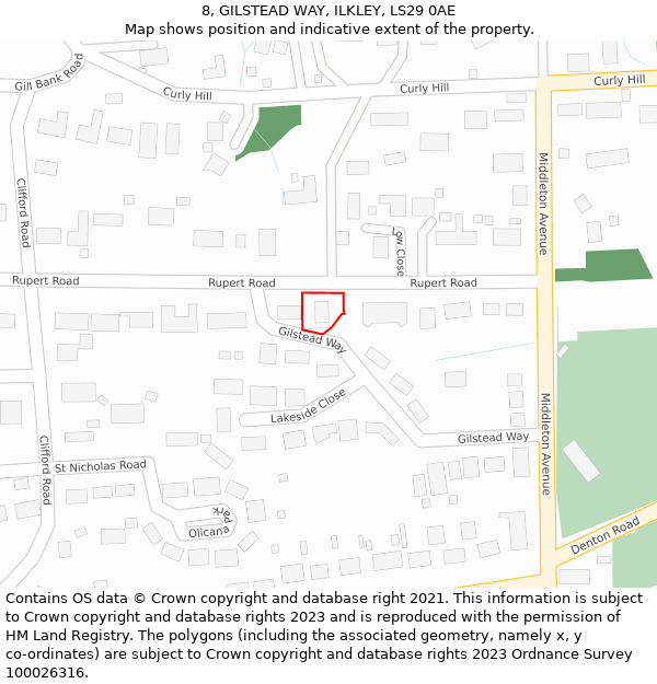 8, GILSTEAD WAY, ILKLEY, LS29 0AE: Location map and indicative extent of plot