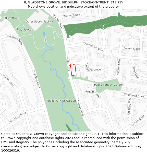 8, GLADSTONE GROVE, BIDDULPH, STOKE-ON-TRENT, ST8 7SY: Location map and indicative extent of plot