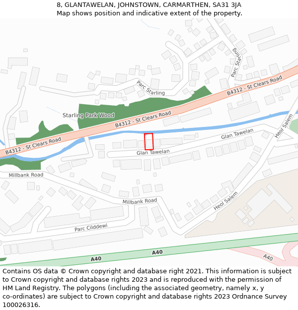 8, GLANTAWELAN, JOHNSTOWN, CARMARTHEN, SA31 3JA: Location map and indicative extent of plot