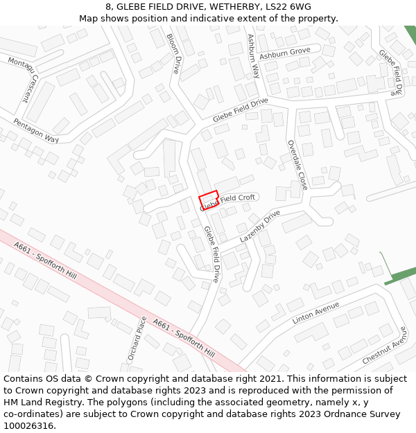 8, GLEBE FIELD DRIVE, WETHERBY, LS22 6WG: Location map and indicative extent of plot