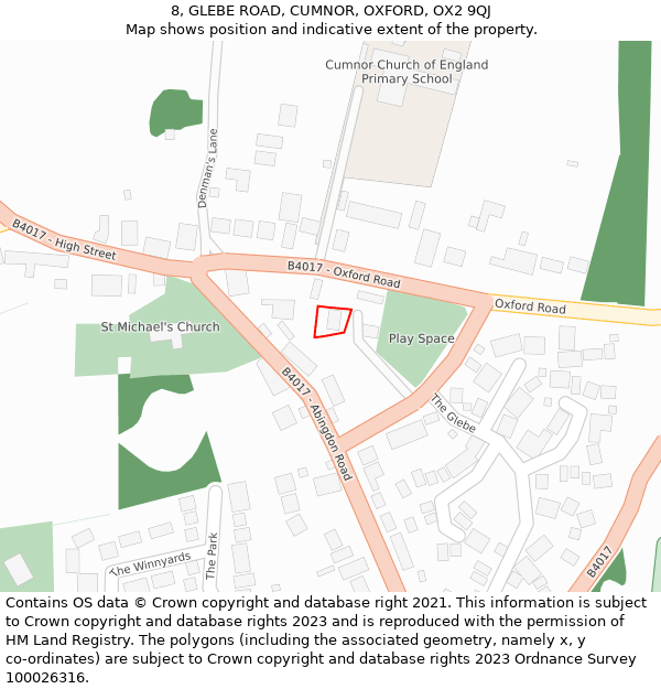 8, GLEBE ROAD, CUMNOR, OXFORD, OX2 9QJ: Location map and indicative extent of plot