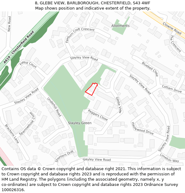 8, GLEBE VIEW, BARLBOROUGH, CHESTERFIELD, S43 4WF: Location map and indicative extent of plot