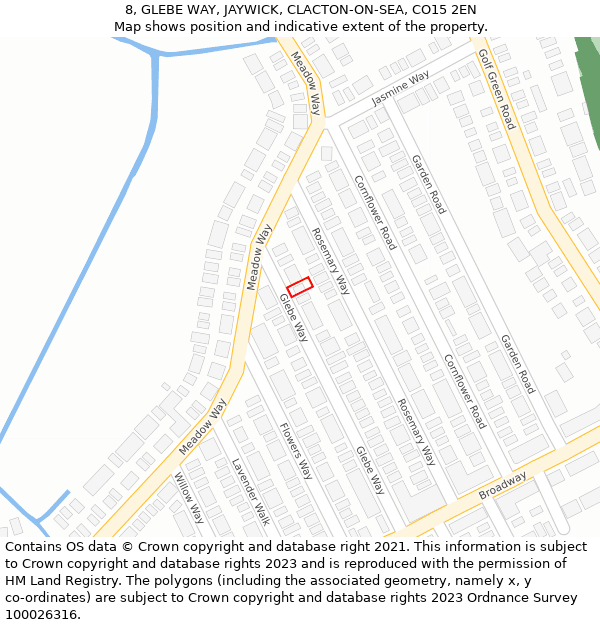 8, GLEBE WAY, JAYWICK, CLACTON-ON-SEA, CO15 2EN: Location map and indicative extent of plot