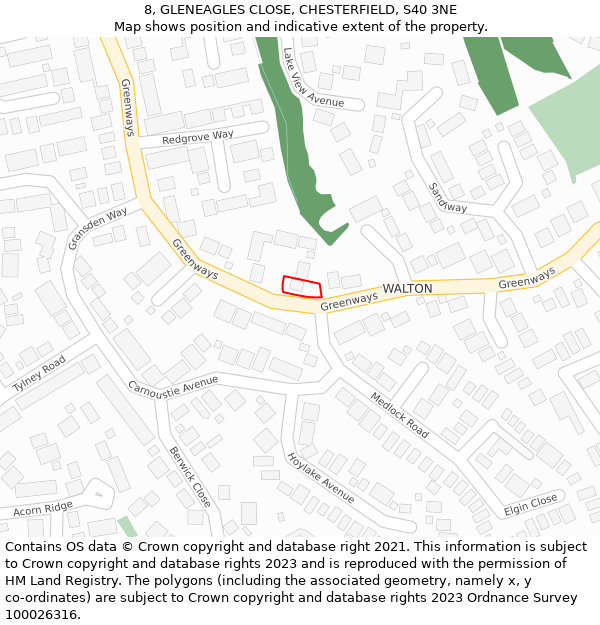 8, GLENEAGLES CLOSE, CHESTERFIELD, S40 3NE: Location map and indicative extent of plot