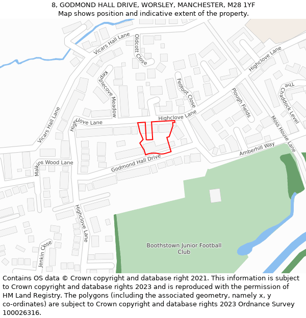 8, GODMOND HALL DRIVE, WORSLEY, MANCHESTER, M28 1YF: Location map and indicative extent of plot