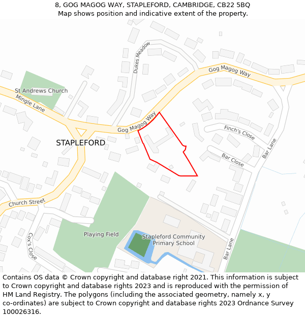 8, GOG MAGOG WAY, STAPLEFORD, CAMBRIDGE, CB22 5BQ: Location map and indicative extent of plot