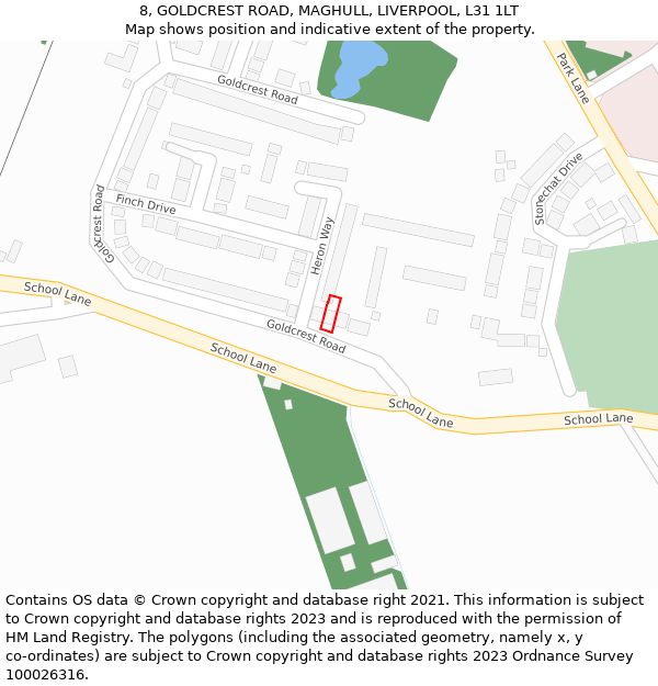 8, GOLDCREST ROAD, MAGHULL, LIVERPOOL, L31 1LT: Location map and indicative extent of plot