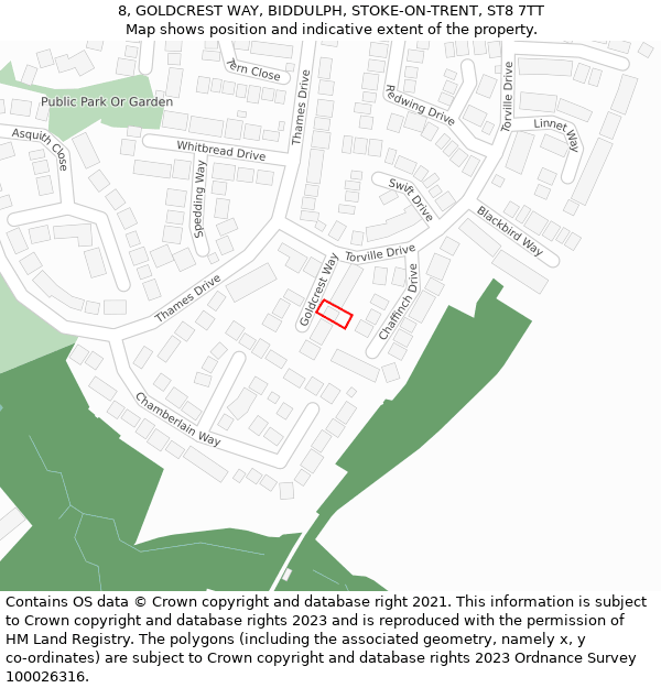 8, GOLDCREST WAY, BIDDULPH, STOKE-ON-TRENT, ST8 7TT: Location map and indicative extent of plot
