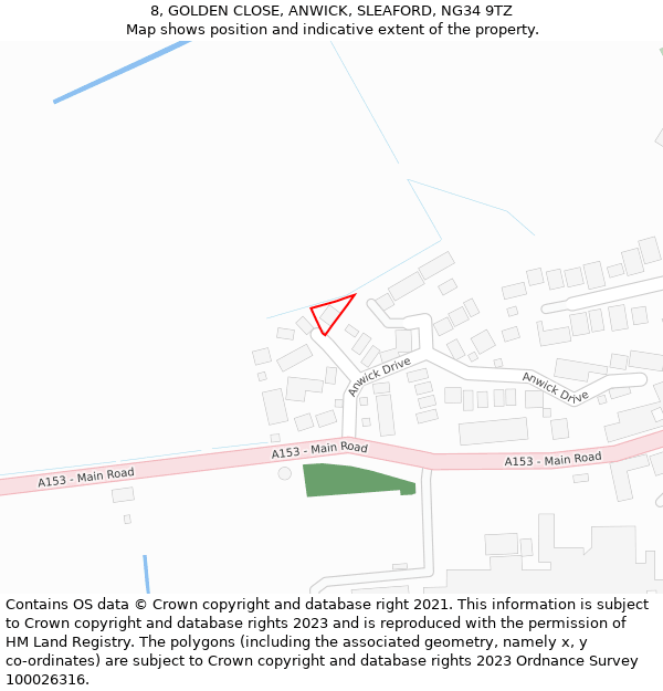 8, GOLDEN CLOSE, ANWICK, SLEAFORD, NG34 9TZ: Location map and indicative extent of plot