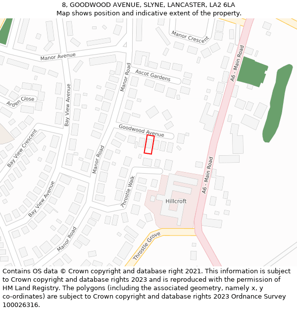 8, GOODWOOD AVENUE, SLYNE, LANCASTER, LA2 6LA: Location map and indicative extent of plot