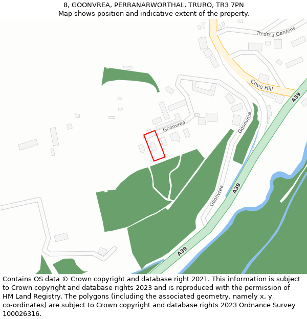 8, GOONVREA, PERRANARWORTHAL, TRURO, TR3 7PN: Location map and indicative extent of plot