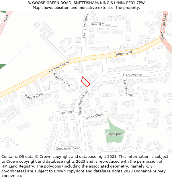 8, GOOSE GREEN ROAD, SNETTISHAM, KING'S LYNN, PE31 7PW: Location map and indicative extent of plot