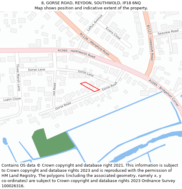 8, GORSE ROAD, REYDON, SOUTHWOLD, IP18 6NQ: Location map and indicative extent of plot