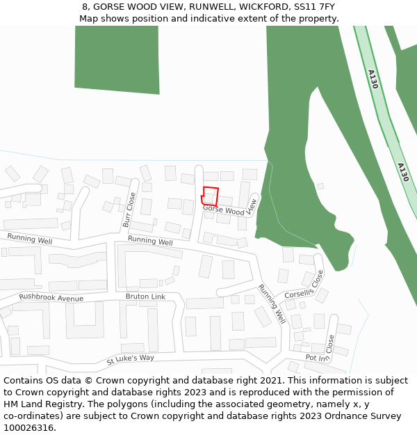 8, GORSE WOOD VIEW, RUNWELL, WICKFORD, SS11 7FY: Location map and indicative extent of plot