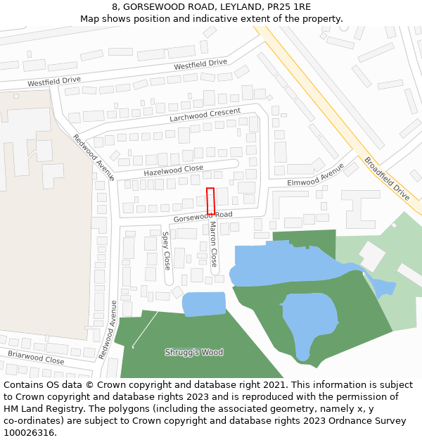 8, GORSEWOOD ROAD, LEYLAND, PR25 1RE: Location map and indicative extent of plot