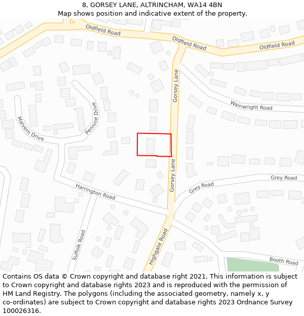 8, GORSEY LANE, ALTRINCHAM, WA14 4BN: Location map and indicative extent of plot