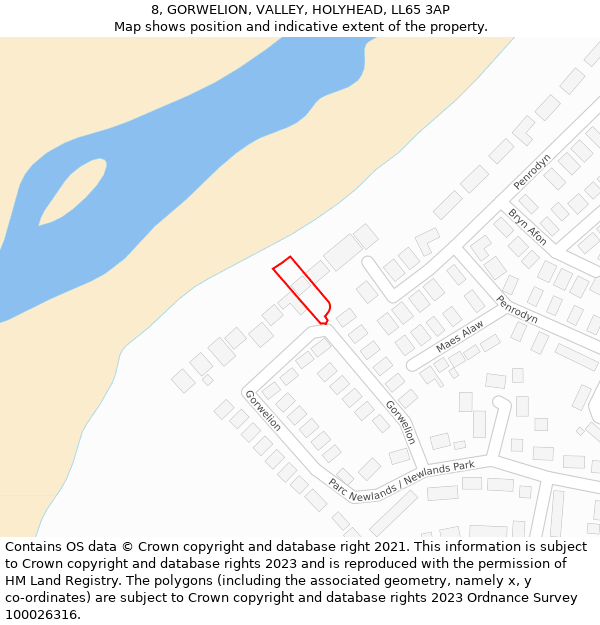 8, GORWELION, VALLEY, HOLYHEAD, LL65 3AP: Location map and indicative extent of plot