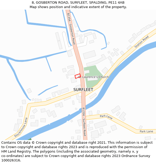 8, GOSBERTON ROAD, SURFLEET, SPALDING, PE11 4AB: Location map and indicative extent of plot