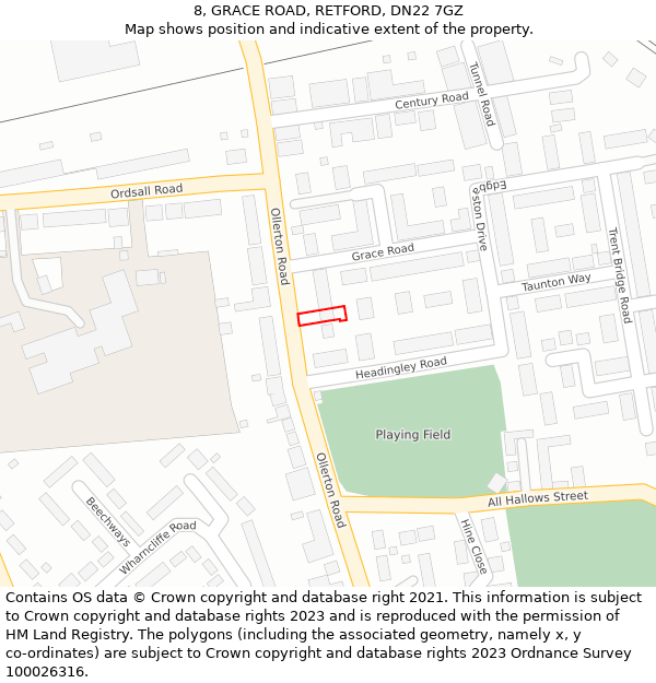 8, GRACE ROAD, RETFORD, DN22 7GZ: Location map and indicative extent of plot