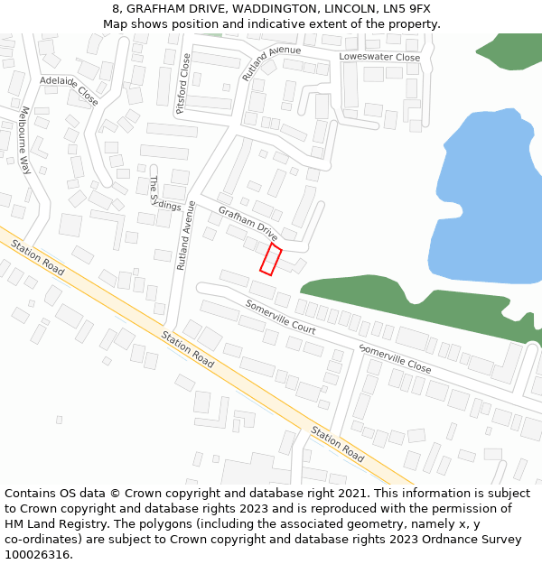 8, GRAFHAM DRIVE, WADDINGTON, LINCOLN, LN5 9FX: Location map and indicative extent of plot