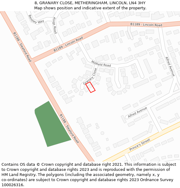 8, GRANARY CLOSE, METHERINGHAM, LINCOLN, LN4 3HY: Location map and indicative extent of plot