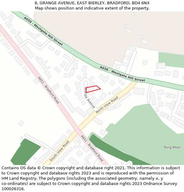 8, GRANGE AVENUE, EAST BIERLEY, BRADFORD, BD4 6NX: Location map and indicative extent of plot