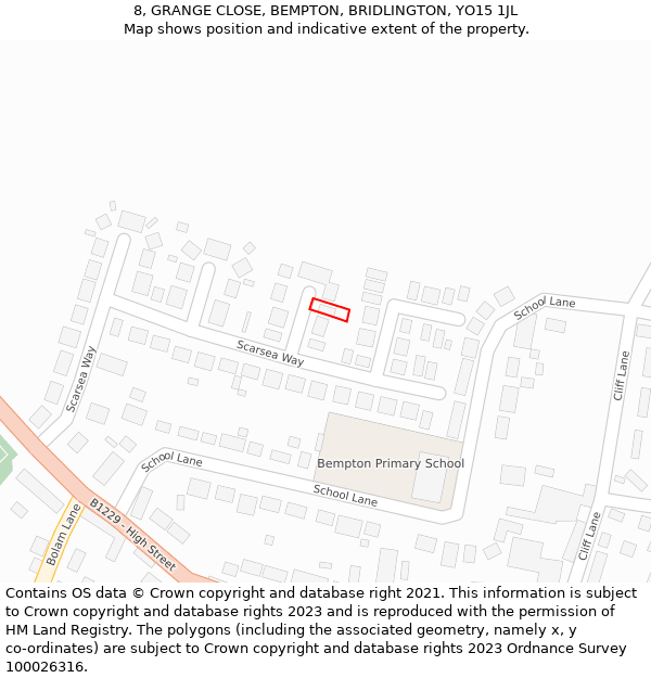 8, GRANGE CLOSE, BEMPTON, BRIDLINGTON, YO15 1JL: Location map and indicative extent of plot