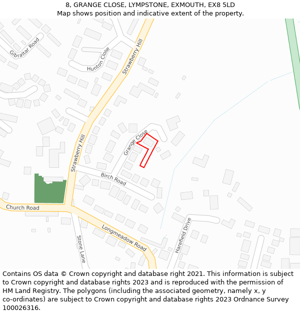 8, GRANGE CLOSE, LYMPSTONE, EXMOUTH, EX8 5LD: Location map and indicative extent of plot
