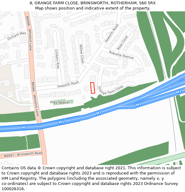 8, GRANGE FARM CLOSE, BRINSWORTH, ROTHERHAM, S60 5RX: Location map and indicative extent of plot