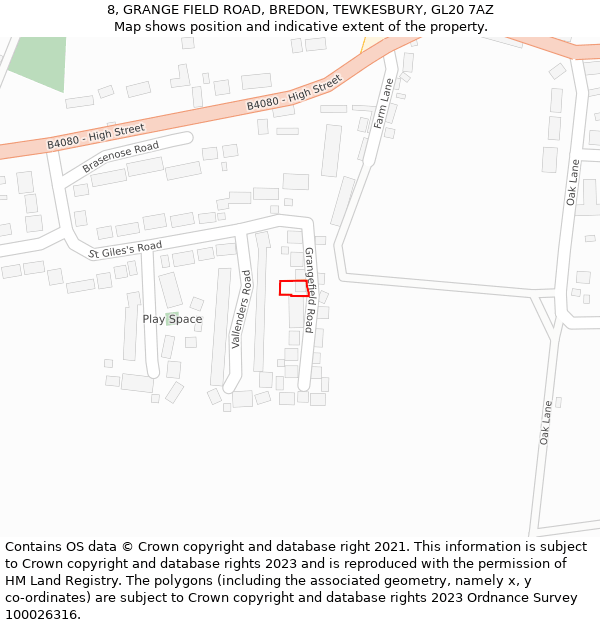 8, GRANGE FIELD ROAD, BREDON, TEWKESBURY, GL20 7AZ: Location map and indicative extent of plot