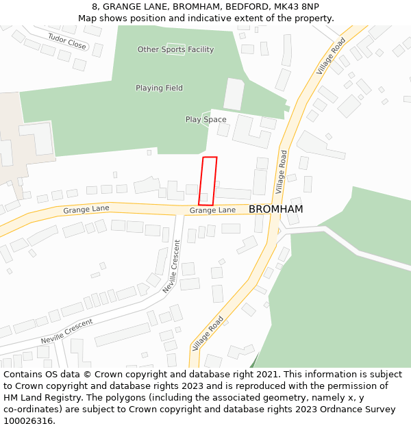 8, GRANGE LANE, BROMHAM, BEDFORD, MK43 8NP: Location map and indicative extent of plot