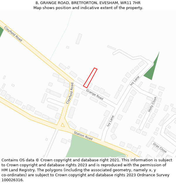 8, GRANGE ROAD, BRETFORTON, EVESHAM, WR11 7HR: Location map and indicative extent of plot