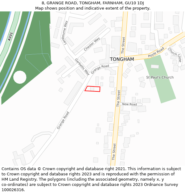 8, GRANGE ROAD, TONGHAM, FARNHAM, GU10 1DJ: Location map and indicative extent of plot