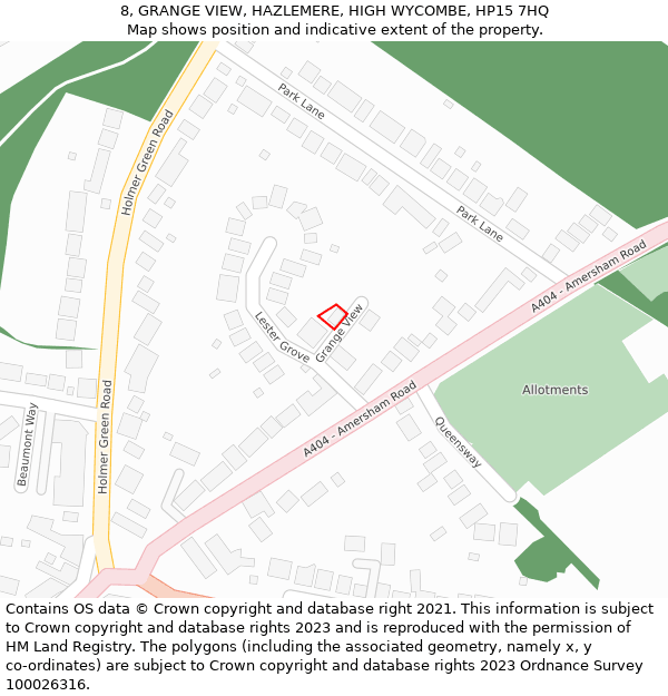 8, GRANGE VIEW, HAZLEMERE, HIGH WYCOMBE, HP15 7HQ: Location map and indicative extent of plot