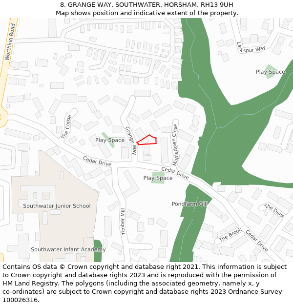 8, GRANGE WAY, SOUTHWATER, HORSHAM, RH13 9UH: Location map and indicative extent of plot