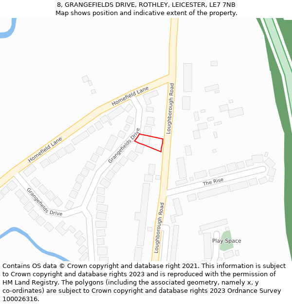 8, GRANGEFIELDS DRIVE, ROTHLEY, LEICESTER, LE7 7NB: Location map and indicative extent of plot