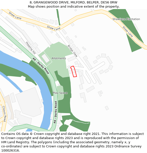 8, GRANGEWOOD DRIVE, MILFORD, BELPER, DE56 0RW: Location map and indicative extent of plot