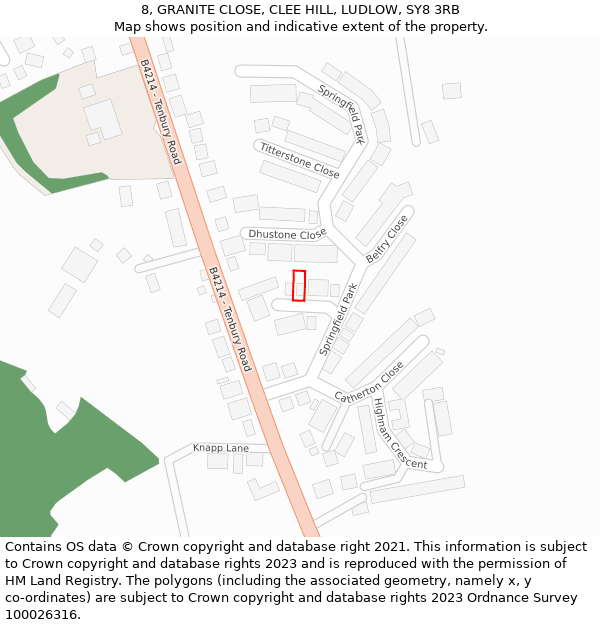 8, GRANITE CLOSE, CLEE HILL, LUDLOW, SY8 3RB: Location map and indicative extent of plot