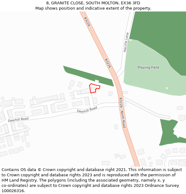 8, GRANITE CLOSE, SOUTH MOLTON, EX36 3FD: Location map and indicative extent of plot