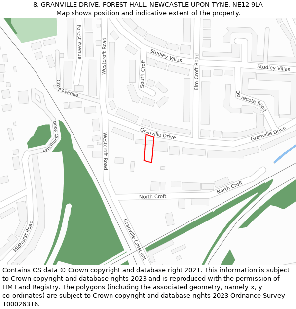 8, GRANVILLE DRIVE, FOREST HALL, NEWCASTLE UPON TYNE, NE12 9LA: Location map and indicative extent of plot