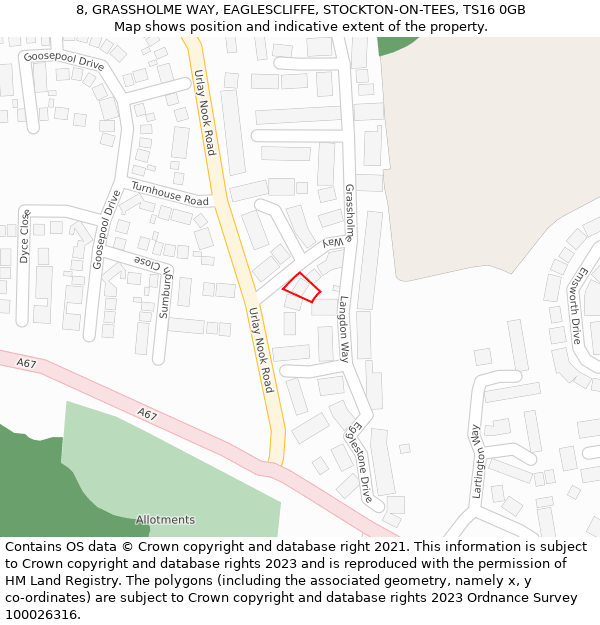 8, GRASSHOLME WAY, EAGLESCLIFFE, STOCKTON-ON-TEES, TS16 0GB: Location map and indicative extent of plot