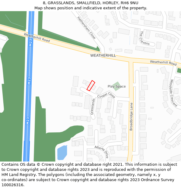 8, GRASSLANDS, SMALLFIELD, HORLEY, RH6 9NU: Location map and indicative extent of plot