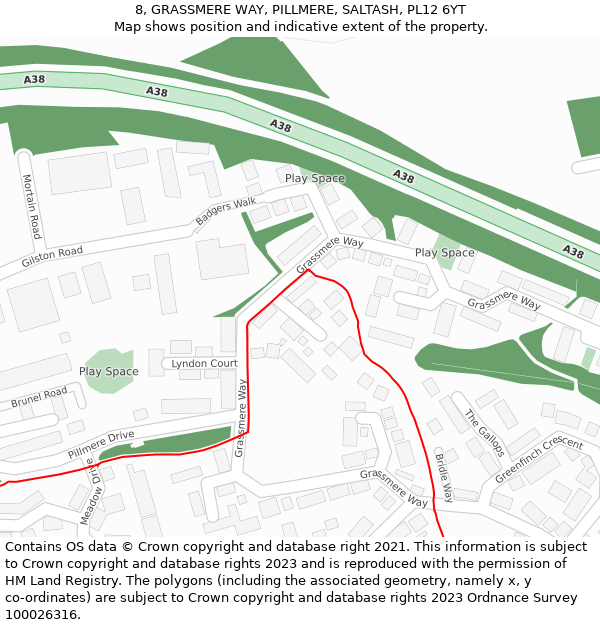 8, GRASSMERE WAY, PILLMERE, SALTASH, PL12 6YT: Location map and indicative extent of plot